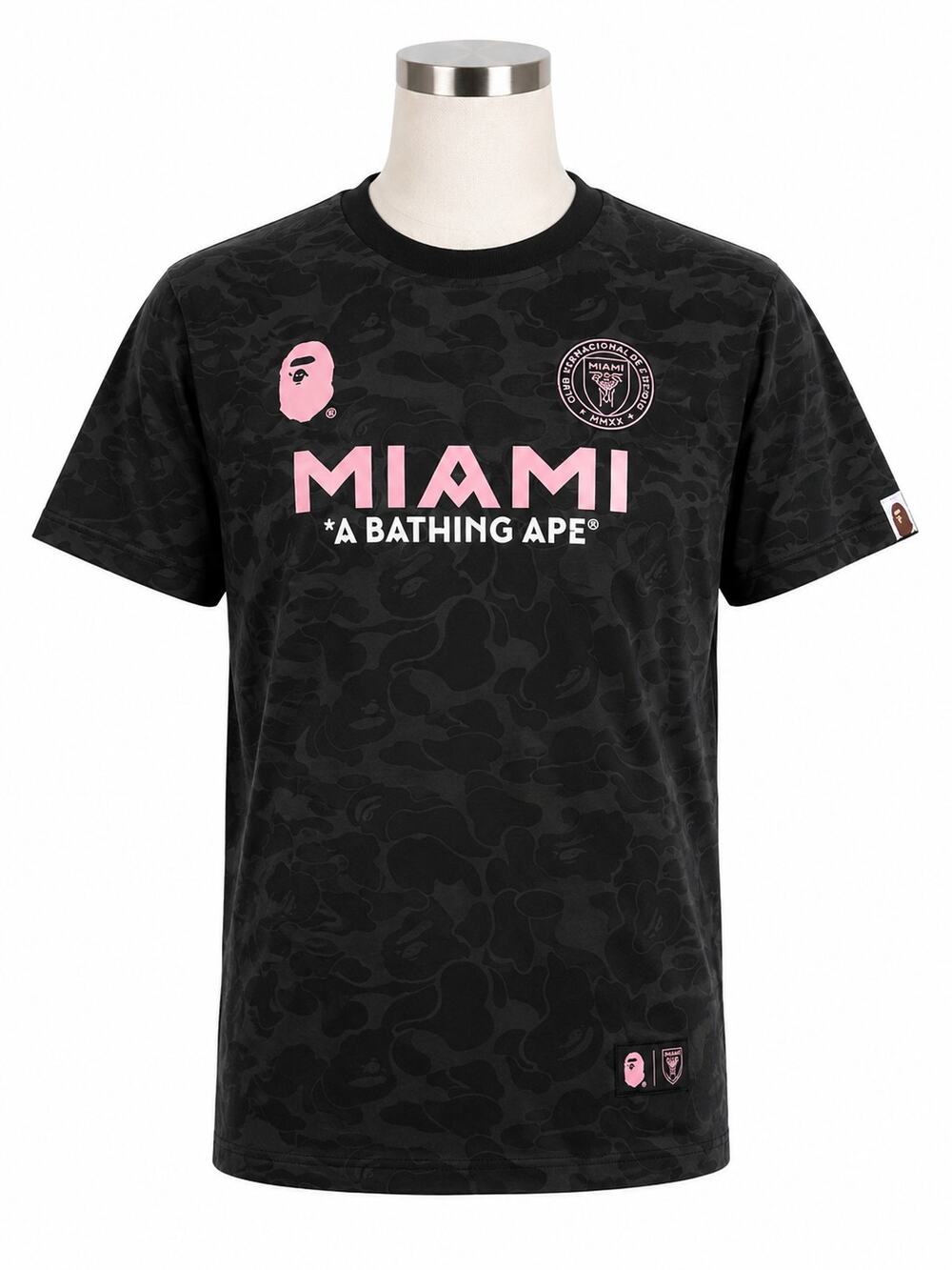 BAPE x Inter Miami CF Men's Black Camo Pink Logo Tee - NWT - Size XL